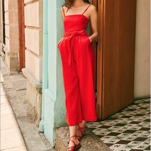 Red linen J Crew jumpsuit. Never worn.